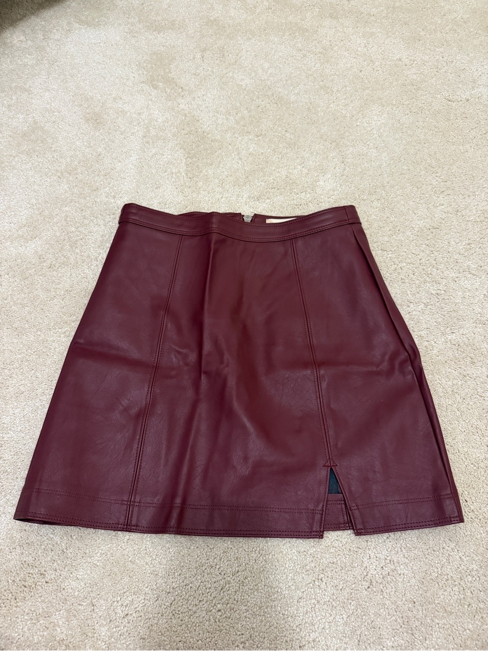 Women’s Burgundy Faux Leather A-Line Skirt